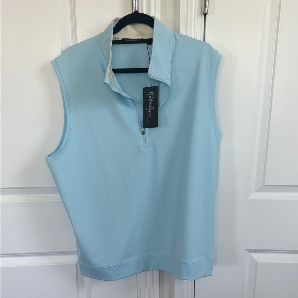 Walter Hagen Sleeveless Zip-Front Polo Tank in Light Blue